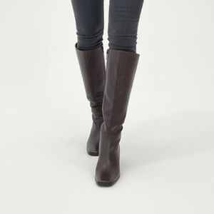 Dark Brown Square Toe Heeled Boots - Size 7.5